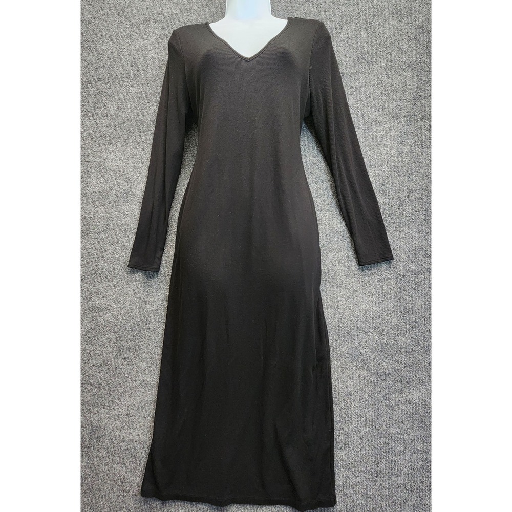 Marine Layer Lexi Rib Women's‎ Long Sleeve V Neck Ribbed Dress Black Size M